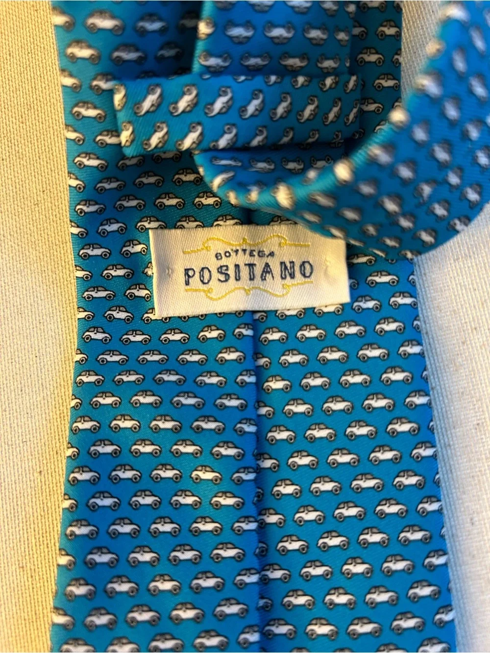 Beep beep Turquoise & White Micro-Car Pattern Tie - New